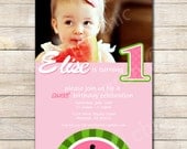 Printable Watermelon Birthday Party Invitation  -- sarah O chic -- printable, watermelon, pink and green, birthday party