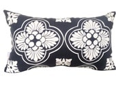 Cushion cover Lumbar Moorish design. White design on aqua Linen 30cm x 50cm