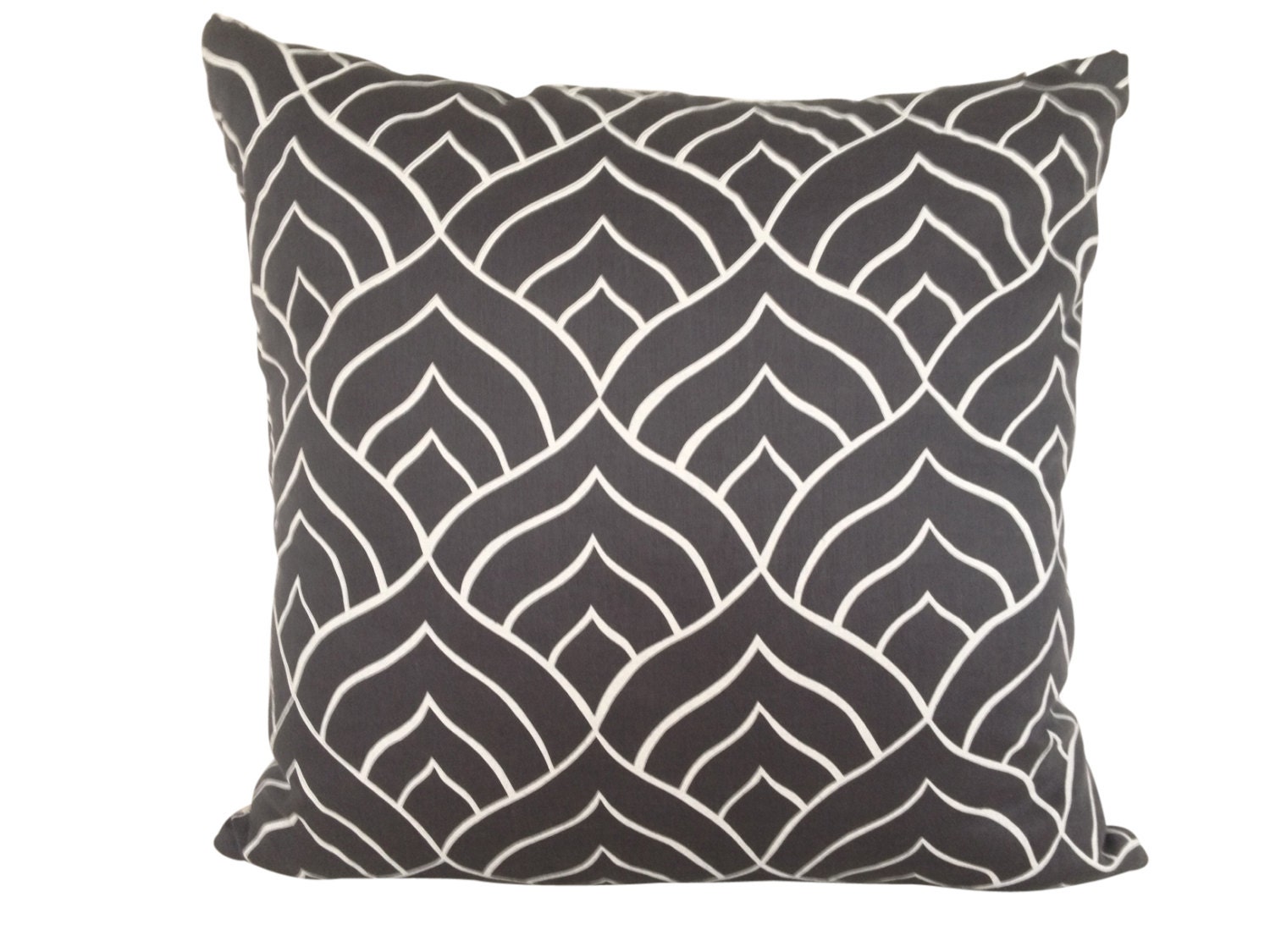 Dome cushion cover in white ink on dark grey linen 48cmx48cm