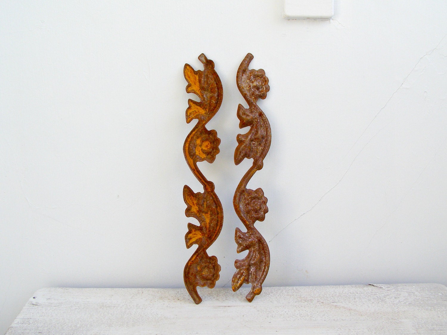 Rustic Art Nouveau Architectural salvage, metal flowers trim pieces, interior design architectural salvage, craft supply
