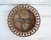 Vintage handpainted Brass Bowl, Engraved ornate brass bowl, Filigree, Floral, Oriental, India, Collectible, Cottage chic, Display Bowl,