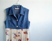 90s Denim Floral Sleeveless Dress, Buttoned up Maxi Summer Dress, Size S, Retro Modern Day Dress, Casual top Dress