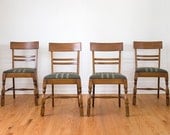 Set of Four Custom Wool Native American Print Northwest Chair Co. Dining Chairs Mid Century