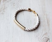 Unisex White Leather Cord Bracelet by pardes israel