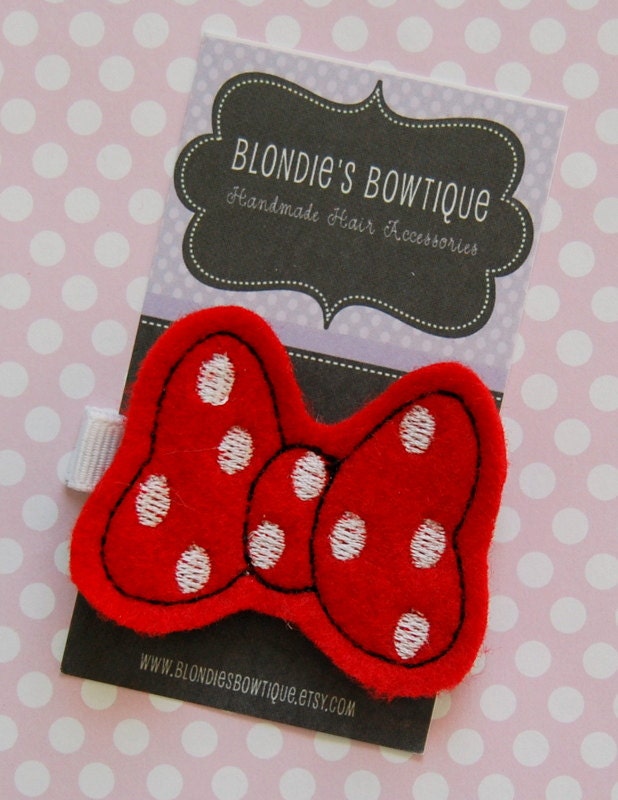 Minnie Mouse Style Bow Hair Clip - Minnie Mouse Bow Clip - RED OR PINK - Baby Hair Clip - Girl Hair Clip- Hair Bow Clippie - Party Favor
