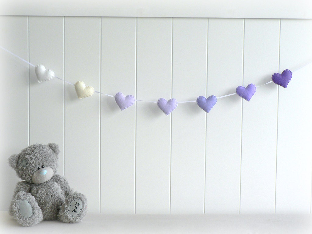 Heart garland - banner - bunting - purple, white and cream - Nursery decor - birthday decoration - custom made - ombré 