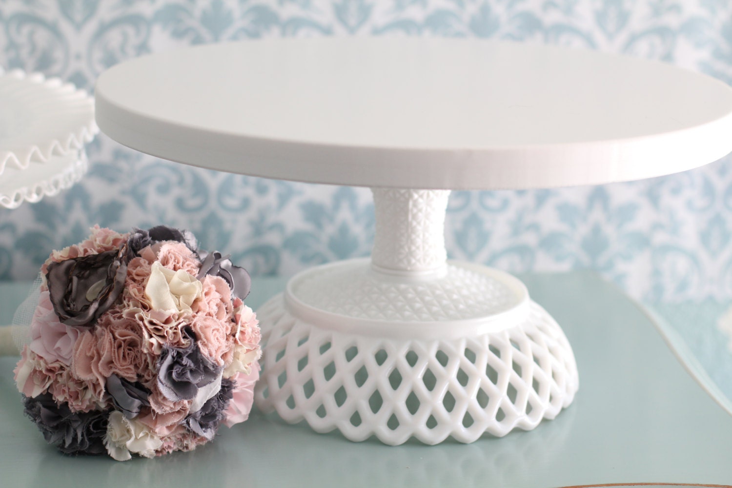 18" Wedding Cake Stand - Victorian Inspired Pedestal / Wedding Cupcake Stand / Vintage Cake Stand for White Lace Weddings