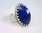GORGEOUS Lapis & Sterling Silver Ring, Wide Band, Hand cut stone, Silversmith, Eco friendly, Recycled