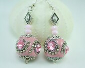Unique, Pink Kashmiri Beaded Earrings, Handmade Sterling Silver Ear wires, Girly Girl earrings