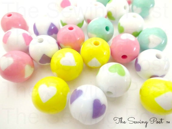 24 ct Pastel Hearts Round Acrylic Beads (16mm)