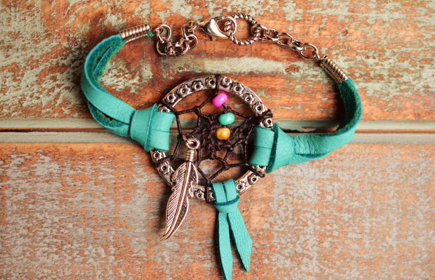 Turquoise C R U S H Daydream Believer. Dreamcatcher Bracelet Layering Bracelet - Bohemian GYPSY Boho CHIC Stackable Dreamcatcher Jewelry