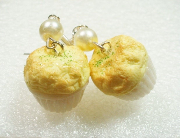 Cheese Souffle Earrings. Polymer Clay.