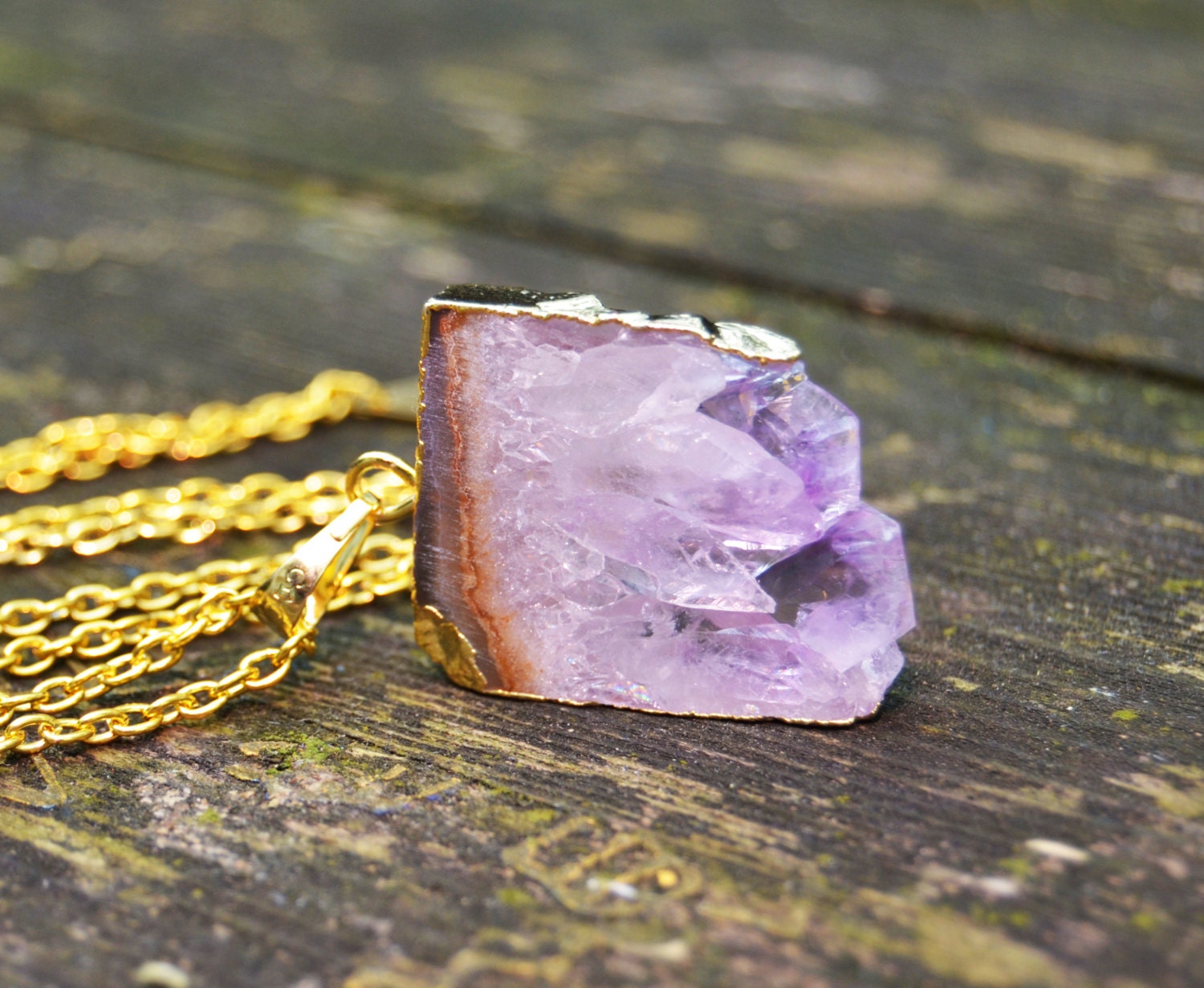 Rare Amethyst Druzy Slice Necklace