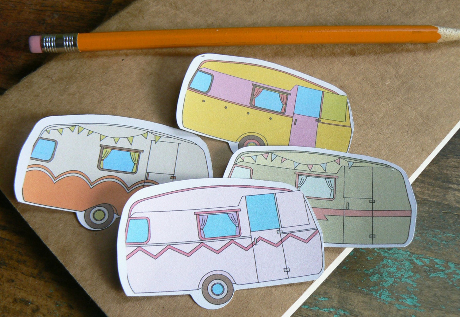 Retro Camp Trailer Stickers Color Art Camper