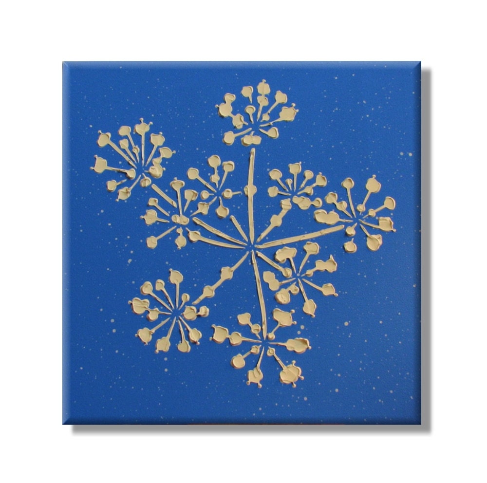 White Blossoms. Original Handpainted Acrylic Thick 3d Texture Impasto Palette Knife Painting. Size 18 x 18.