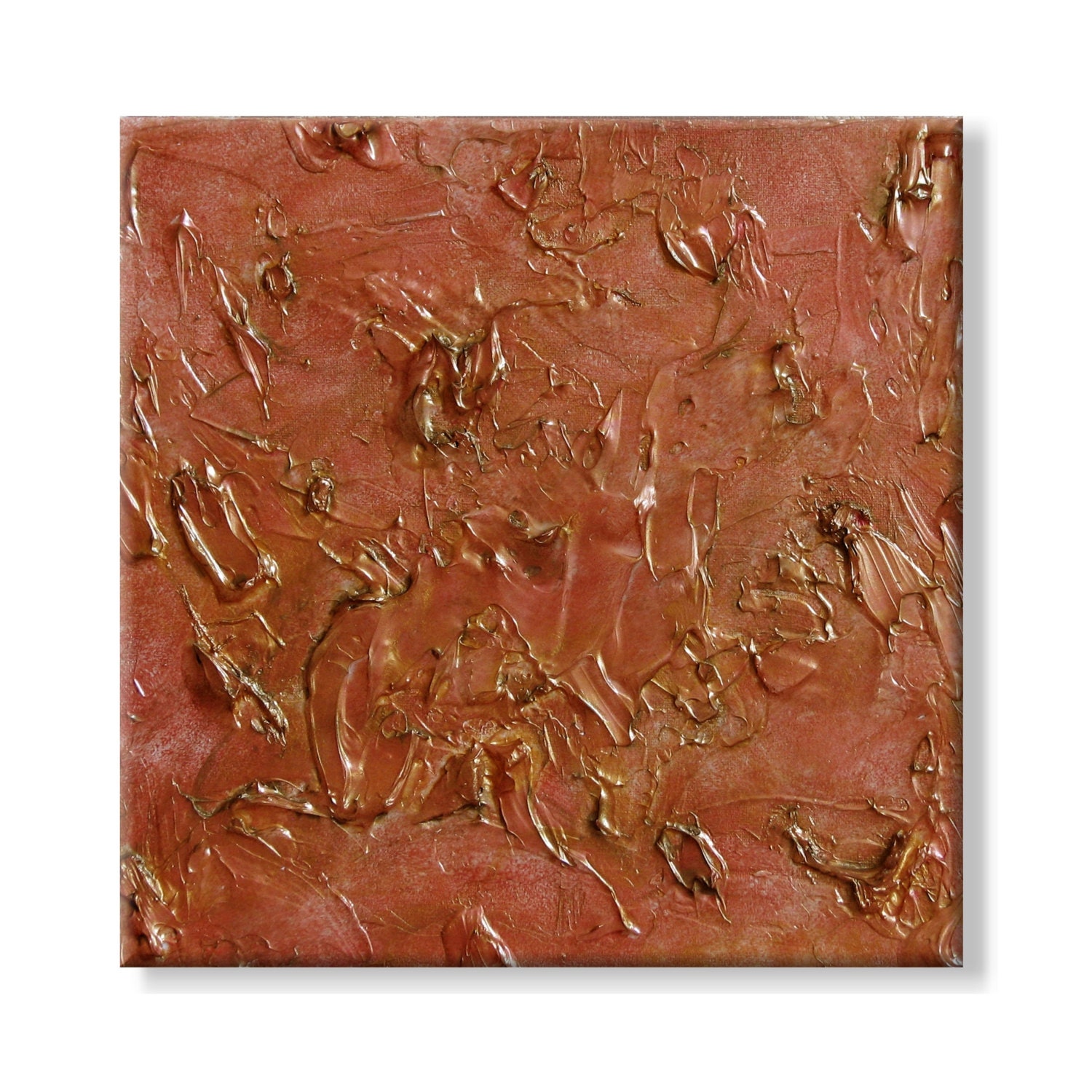 Metallic Copper & Gold Abstract. Original Handpainted Acrylic Thick 3d Texture Impasto Palette Knife Painting. Size 12 x 12.
