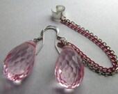 EarCuff with Pink Chain and Dangle Earrings