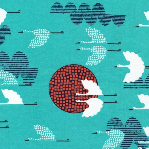 ORGANIC Cotton Fabric Tsuru by Rashida Coleman Hale for Cloud9 Fabrics 1000 Cranes in Cerulean 1 yard - fivemonkeyfabrics