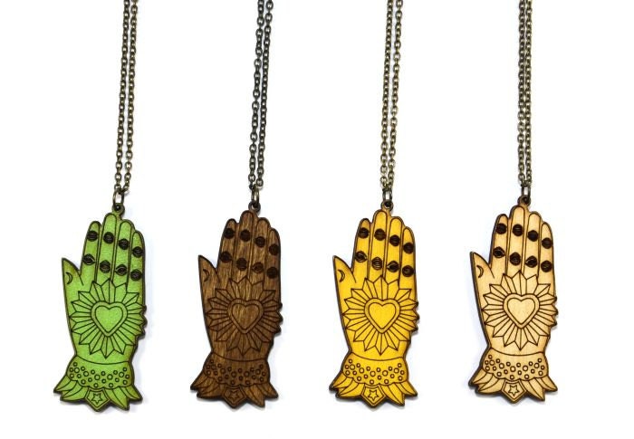 Sacred Hand Necklace - Handmade - Laser Cut