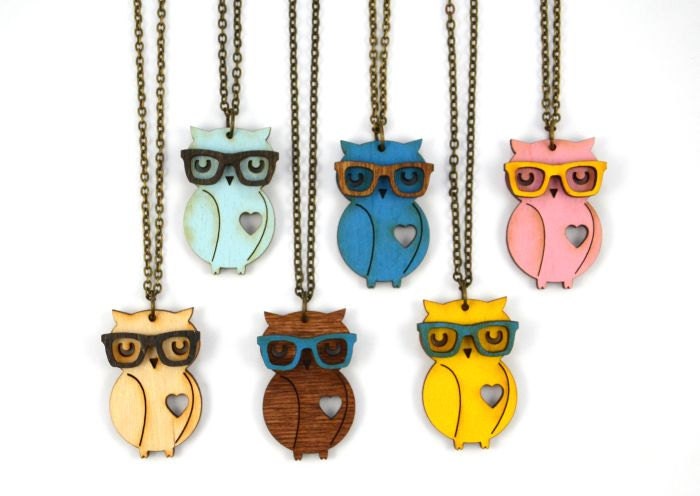 Nerd Owl Necklace - Handmade - laser cut