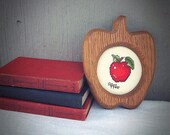 Apple Picture - Vintage Cross Stitch - Teacher Gift - Handmade Needlecraft - Apple Frame