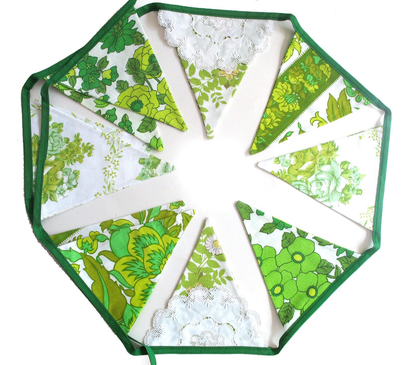 Vintage Retro 'Eco - Green Floral' Flag Bunting. Wall hanging, Party Decoration Banner, Pennant, etc