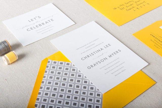 Nathan Wedding Invitation in Yellow and Grey - SAMPLE - Bold Text, Modern Wedding Invitation - Typography