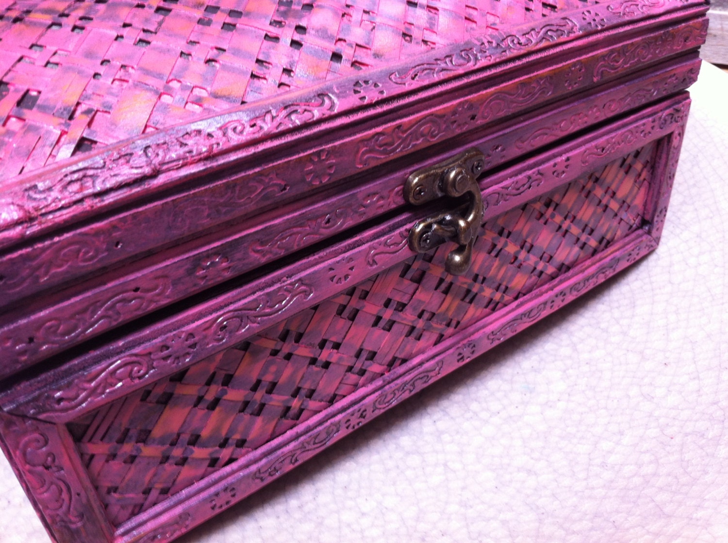 Pink Trinket Chest, Jewelry Box, Vintage, Distressed, Shabby Chic, Home Decor, Upcycled Organizer