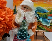 Super fun colorful Santa art doll - OOAK clay and cloth figure