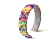 bright geometric sapphire lime mint loom woven narrow cuff