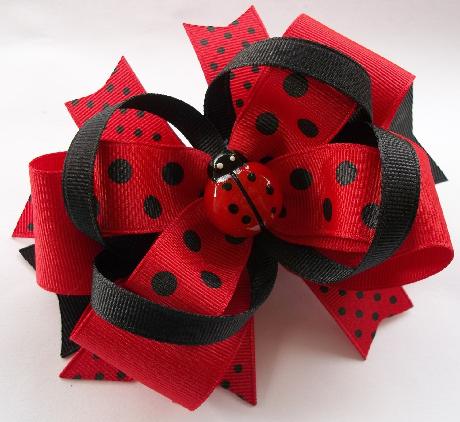 Red And Black Ladybug Boutique Hair Bow - Baby, Infant, Toddler, Girls Hair Bow