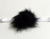 Boa Puff White  Stretch HandBand Hair Tie white  or  Black Boa Puff
