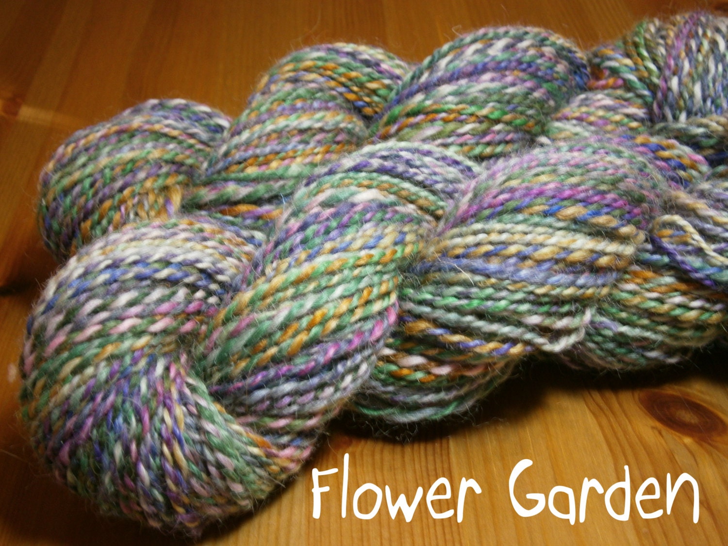 Handspun Yarn - Wenslydale Wool - 2 Ply - Worsted Weight - "Flower Garden" - Item 2013-003