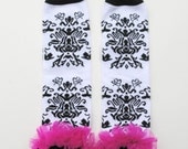 Pink and Black Damask Ruffled Baby/Toddler Leg Warmers