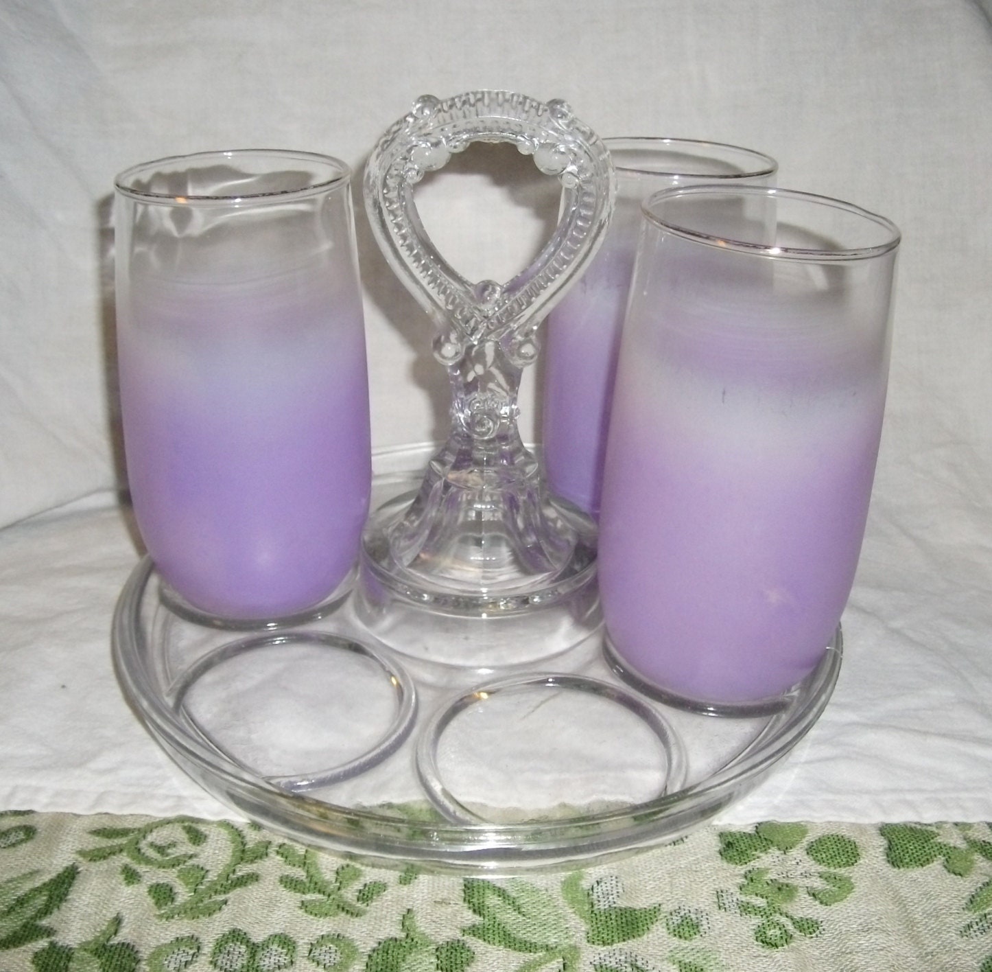 Vintage Depression Glass Drink Caddy Glass Serving Tray Holds 6 glasses Only 16 USD