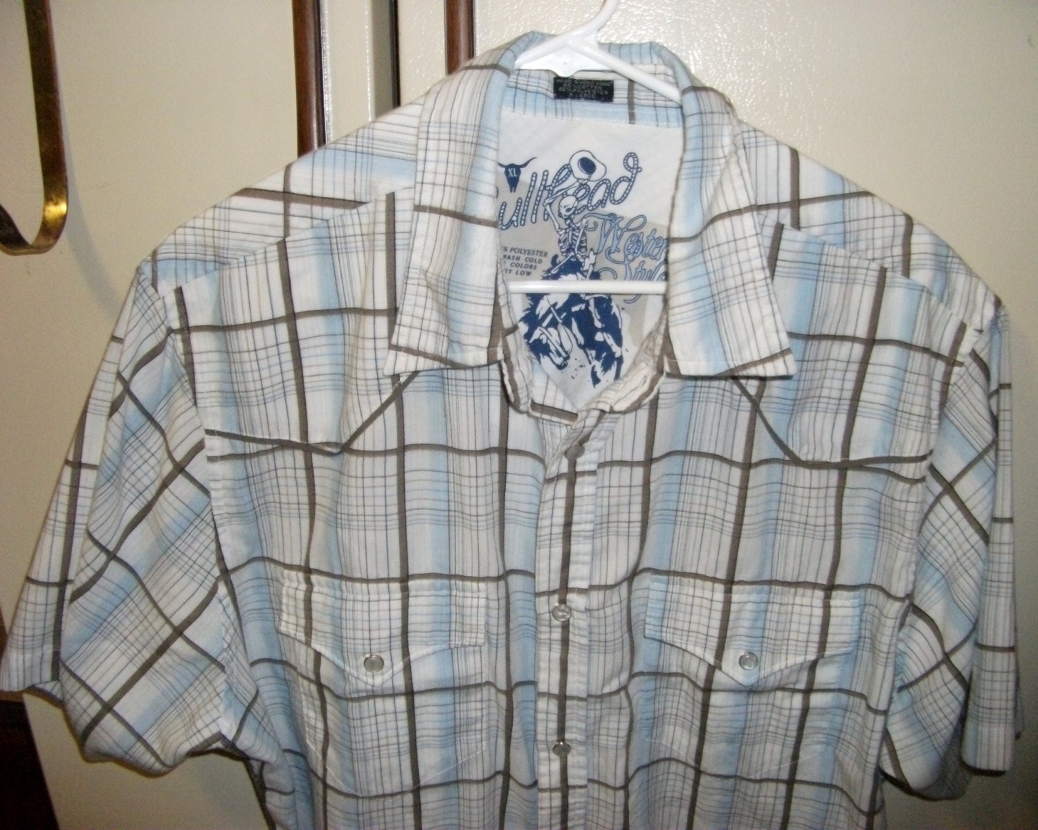 Vintage Mens Western Shirt by Bullhead Pearl Snaps Large fits to 46" Chest Only 9 USD