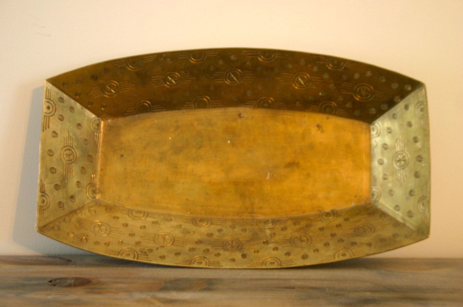 Vintage Brass Indian Hand-Etched Tray