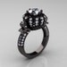 Classic Yeva 14K Black Gold 1.0 CT White Sapphite Crown Solitaire Bridal Ring Y303C-14KBGWS