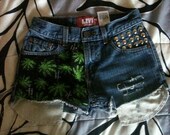 Cannabis Maryjane Legalize Studded High Waist Grunge Levi Vintage Short Shorts