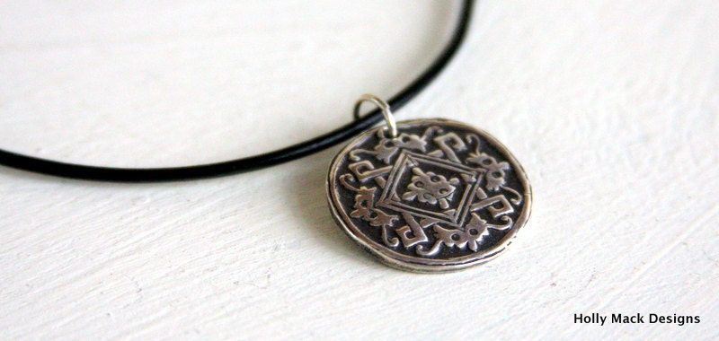 Fine Silver Celtic charm necklace on leather cording sterling silver clasp