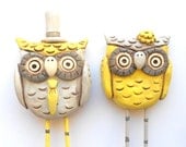 Gray and Yellow Owls wedding cake topper
