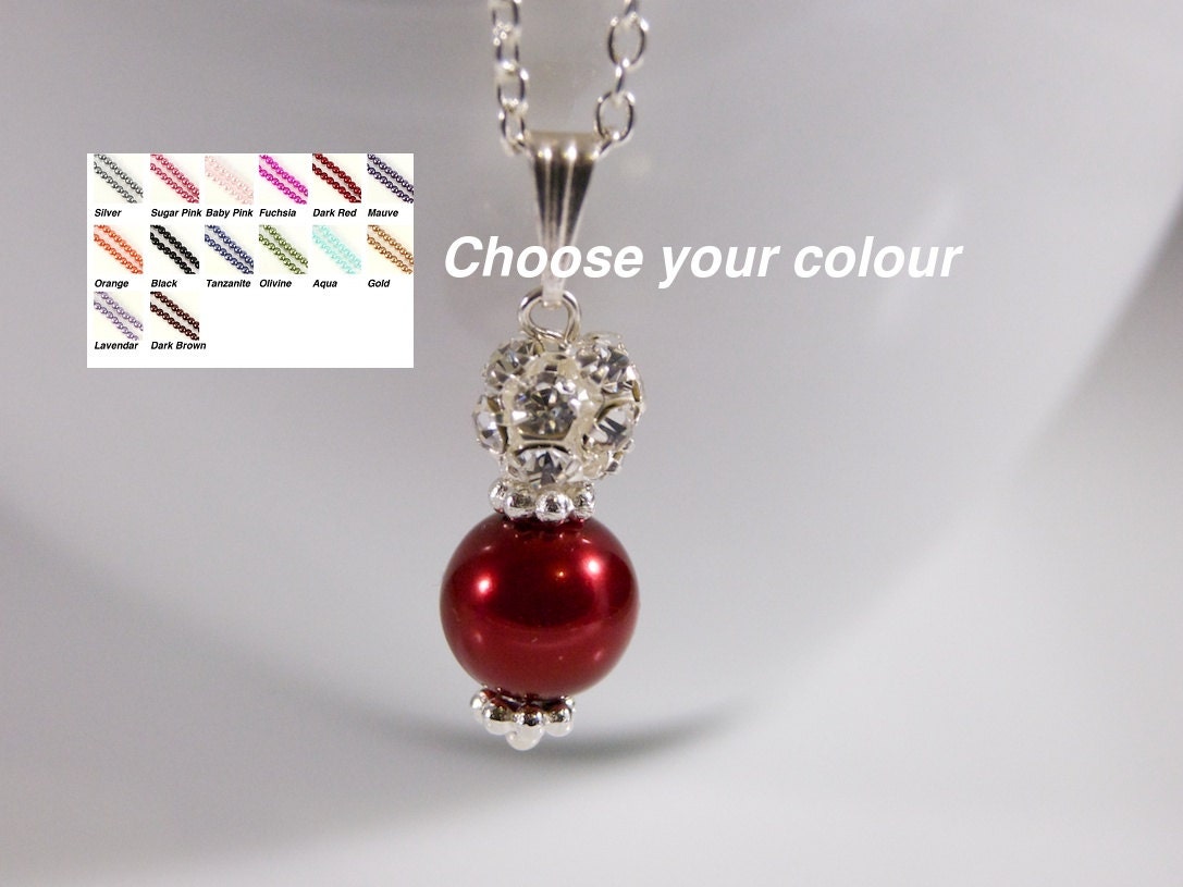 Bridesmaid jewellery- Choose your colour, Pearl and Crystal Rhinestone Necklace