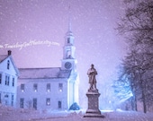 Travel photography blue purple white dreamy fairytale New England winter church snow night lights 11x14 fine art photo