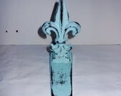 Shabby Chic Sea Foam Green Colored Cast Iron Fleur De Lis Door Stop FREE SHIPPING