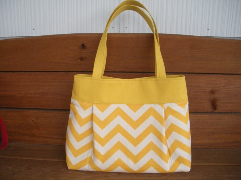 Fabric Handbag Purse Spring Fashion Accessories Pleated Bag Diaper Bag in Yellow Chevron print / Ready to ship