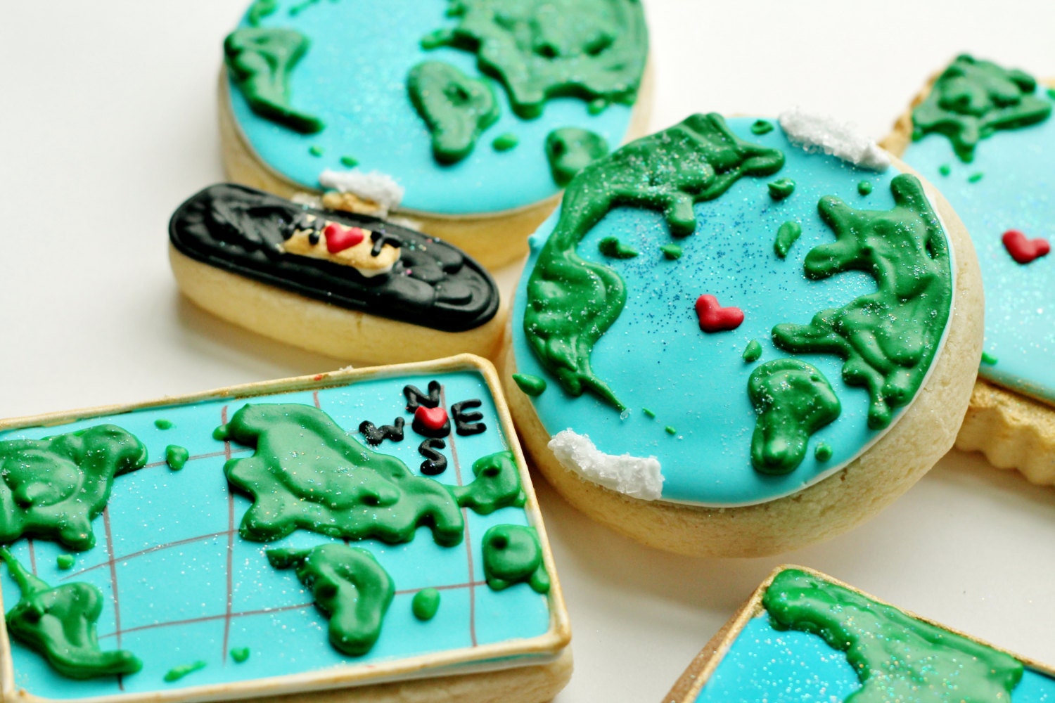 Maps and Globes Decorated Sugar Cookie Set - Travel Theme Wedding Favors