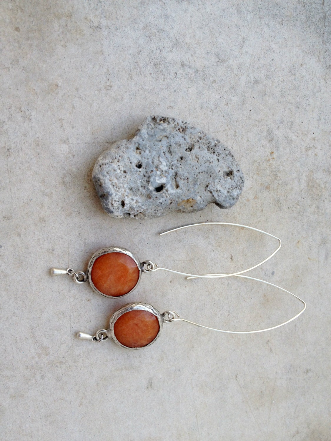 march fashion Dangle Earrings statement gemstone LONG earrings citrus orange jade stone  silver long gemstone earrings israel