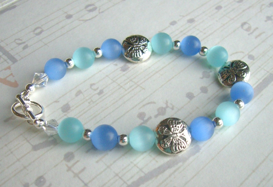 Bead bracelet, beaded jewelry, Beaded bracelet, Blue bracelet, Blue silver, butterfly jewelry, butterfly bracelet, aqua bracelet