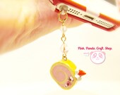 Polymer clay strawberry cream cake roll dust plug for cell phone