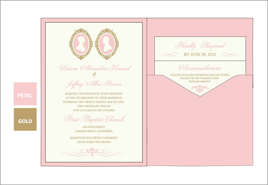 SAMPLE of Vintage Cameo Pink Silhouette Design Wedding Invitation Suite